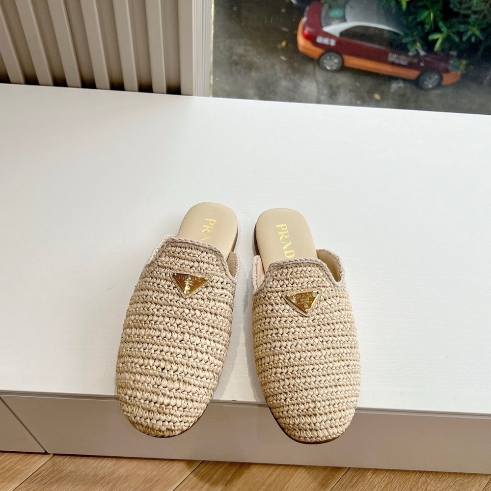 Prada Women's Cream Woven Slippers